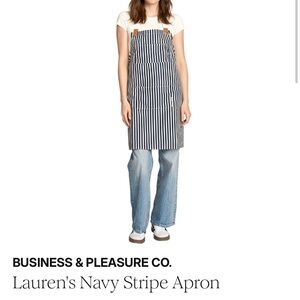 NWT: BUSINESS & PLEASURE CO
Lauren's Navy Stripe Apron & leather straps detail